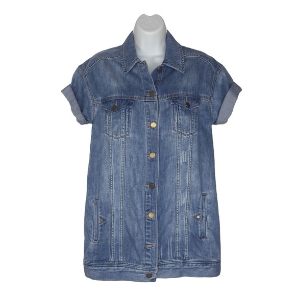 Liverpool Faded Blue Distressed Short Sleeve Denim Jean Shirt Jacket Extra Small - Picture 2 of 15